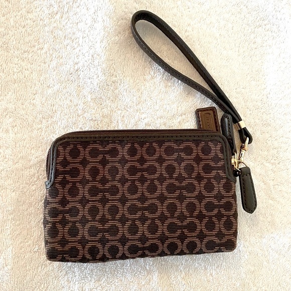 COACH Wristlet Wallet Brown w/ Lighter Brown - Picture 2 of 6